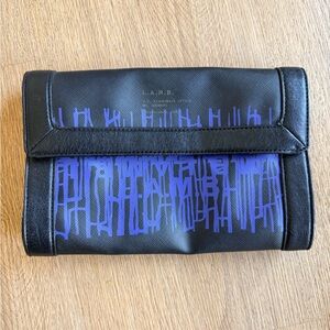 L.A.M.B. Striped Black and Fuchsia Blue Leather Clutch